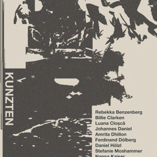 Plakat Kunzten "continuations" im Wiener Backyardarchive Kunst aus Berlin und Wien, mit Ferdinand Dölberg, Daniel Hölzl und Stefanie Moshammer.